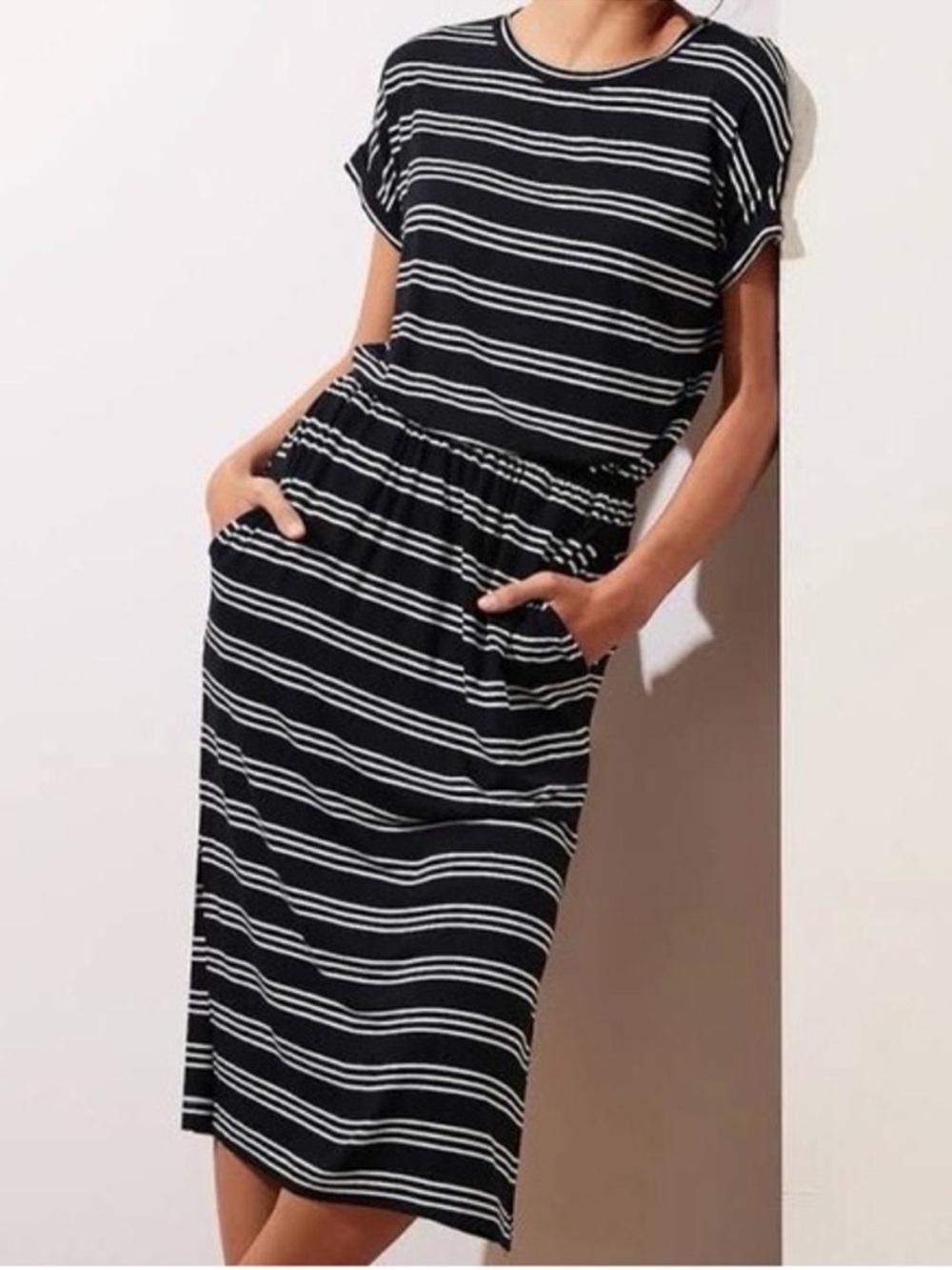Banana Republic Black and White Striped Midi Dress